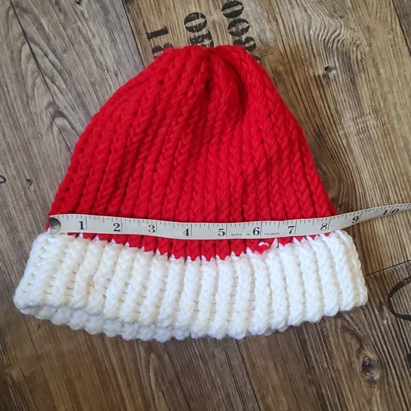 Handmade, crocheted, beanie, red & white , unisex, hat, one size fits most - Picture 5 of 6